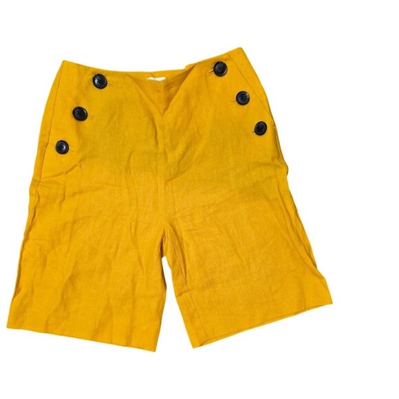 Boden Size US 4 UK 8 Yellow Mustard Linen Womens High-Waisted Button Dressy - Picture 1 of 5